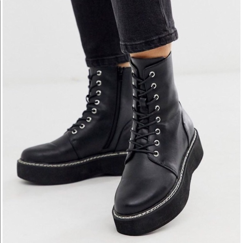 ASOS Alva chunky faux leather lace up boot.